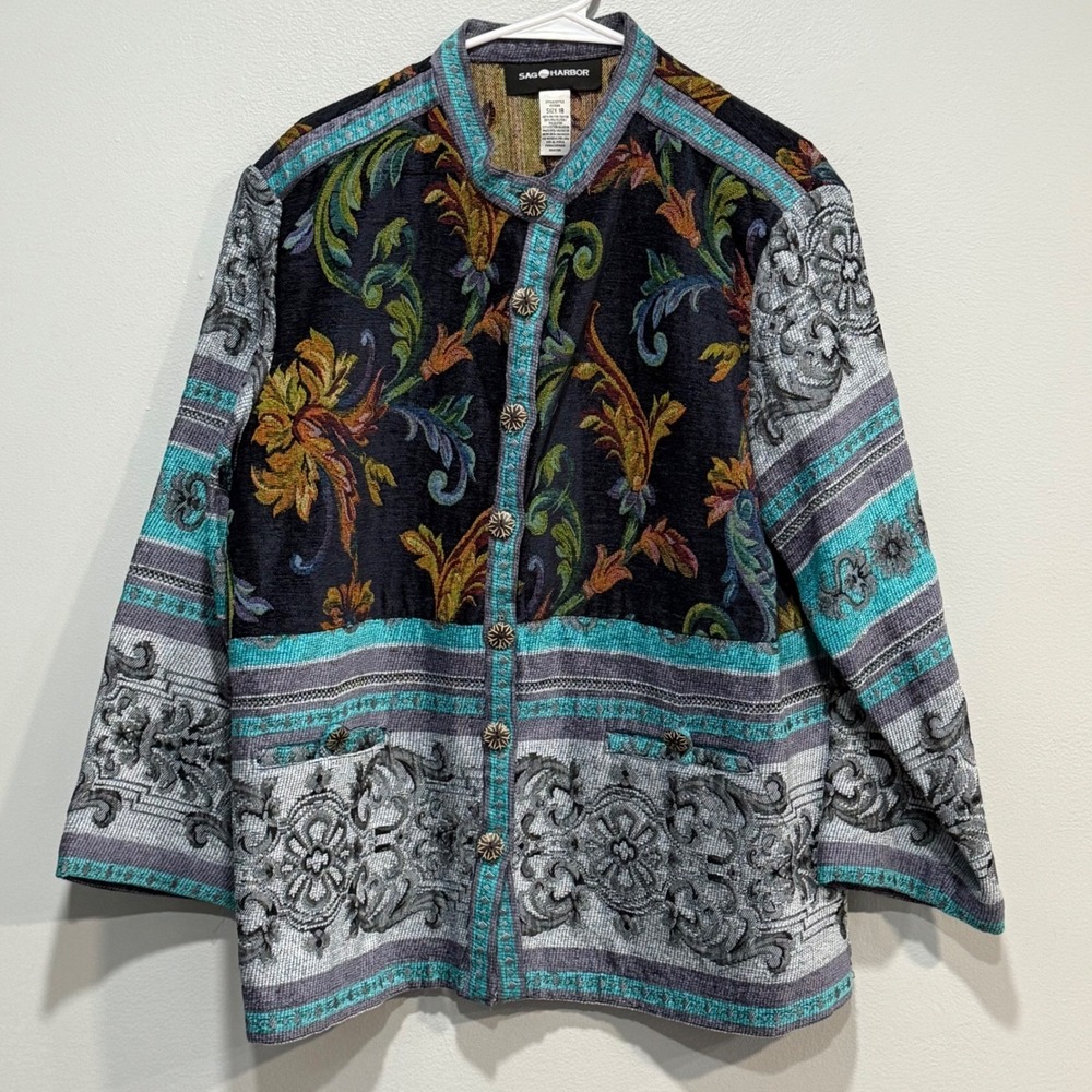 SAG HARBOR Women's Size 18 Tapestry Floral Blazer Jacket